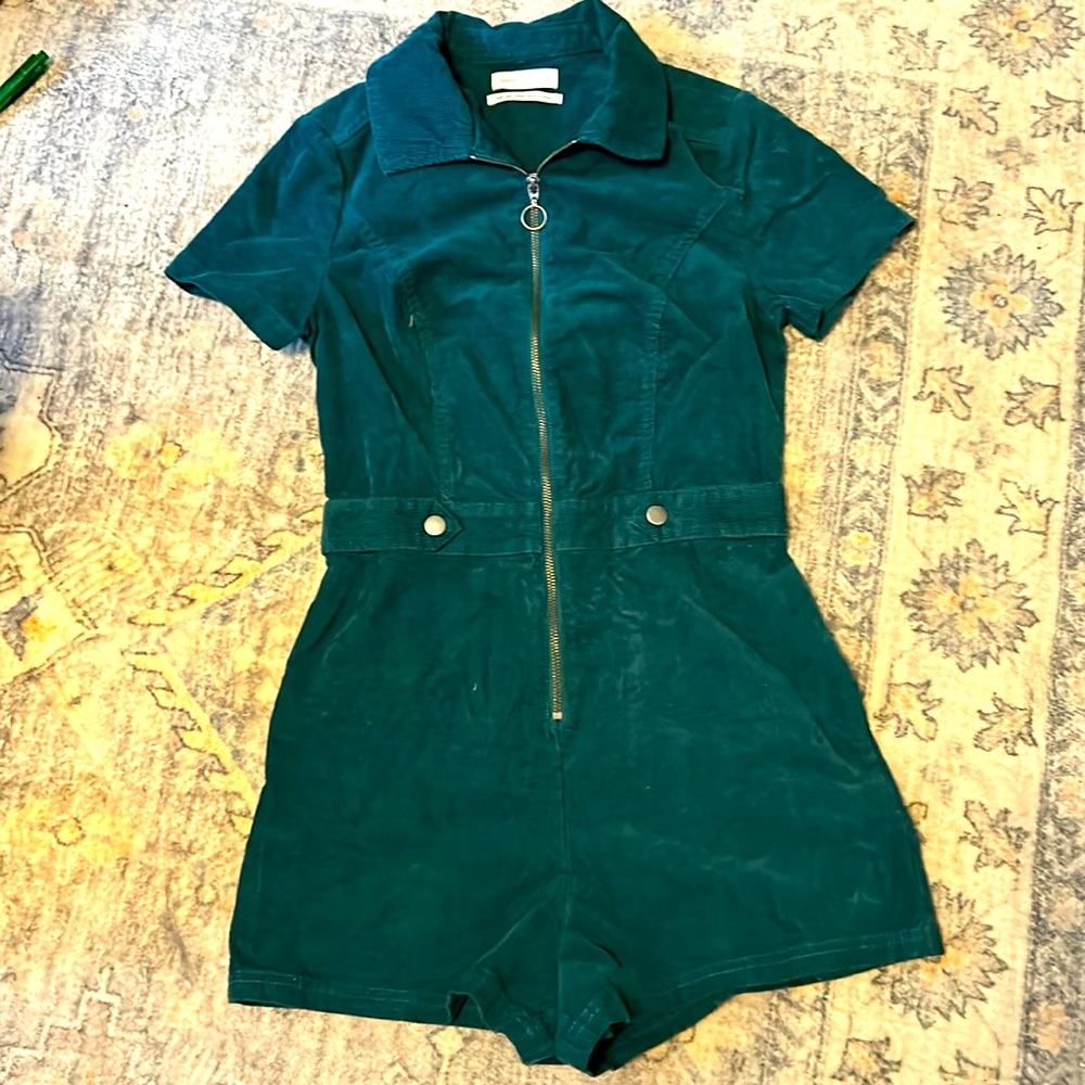 UO forest green corduroy romper